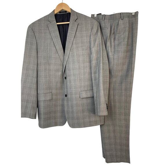 Michael Kors Mens Wool Plaid Suit 46L GUC RHH10576 GUC - Picture 1 of 12